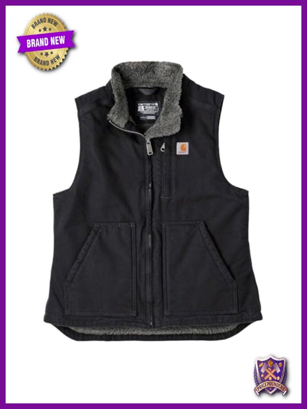 Washed Duck Sherpa Lined Mock Neck Vest Sleeveless Zip